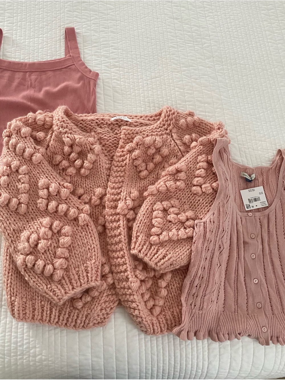 American Eagle Outfitters tanks and Blush Pink Pom-Pom Knit Cardigan